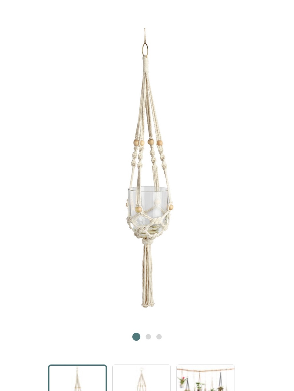 Boho Macrame Hanging Planter Cream Beads Set of 2